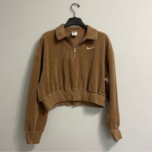 Nike Tan Velour Suede Cropped Zip Pullover